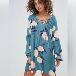 Billabong BoHo floral dress - XS - teal/pink
